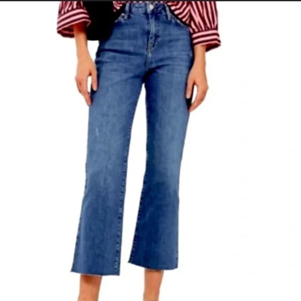 Topshop moto dree raw hem cropped wide leg flare jeans size 34